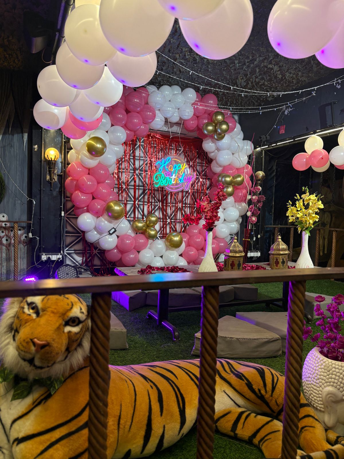 Decorated party setup with balloons