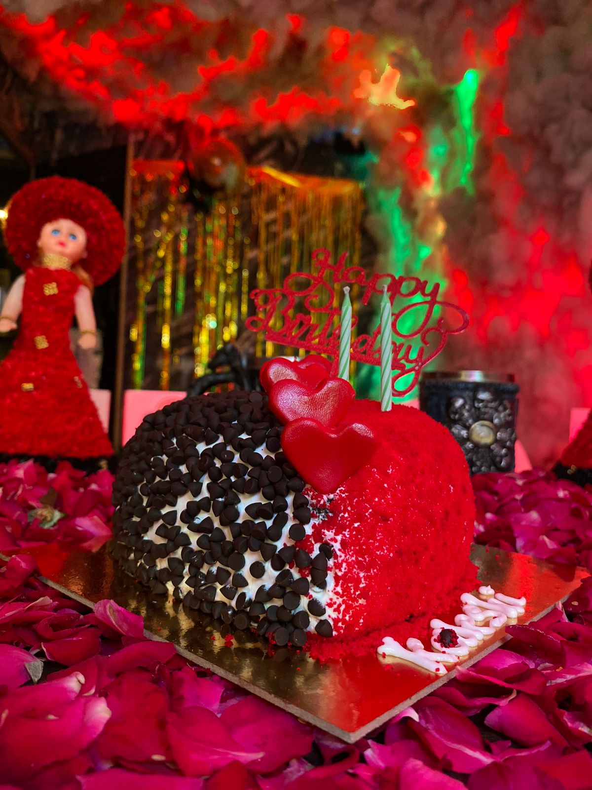 Birthday cake with colorful lighting